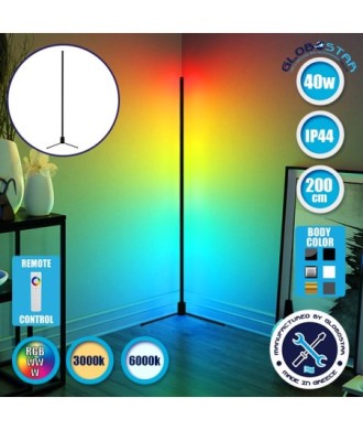 Μοντέρνο Minimal Επιδαπέδιο Μαύρο Φωτιστικό 200cm LED 40 Watt με Ασύρματο Χειριστήριο 2.4G RF & Dimmer RGBW+WW Πολύχρωμο - Ψυχρό - Ημέρας - Θερμό GloboStar ALIEN Design GLOBO-200-9